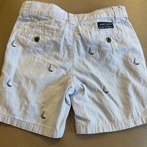 Janie and Jack White and Blue Striped Men's Shorts with Sailboat Embroidery